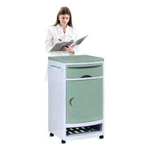 SKS003 ABS Hospital Room Furniture Movable Plastic Medical Bed Bedside Table with Wheels