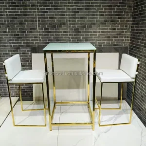 SMOOTH High Quality Stainless Steel Wedding Furniture Bar Table Bar Stool Cocktail Table with High Chair