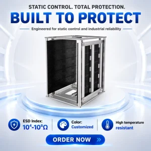 SMT ESD Industrial Office Furniture PCB Magazine Rack with Adjustable Width 50 330mm 30kg Weight Capacity Trolley