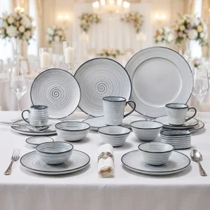 ST Classic Porcelain Dinnerware Set 4-Piece Utensils Kit Dishwasher Safe for Home Restaurant Hotel Use