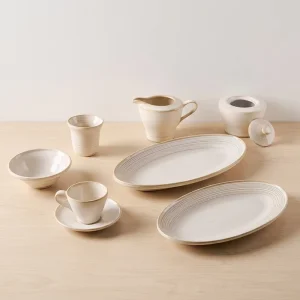 ST Cream White Dinner Set Ceramic Plates Dishes Bowls Set with Rim Porcelain Cup Set Restaurant Hotel Wedding Catering Tableware