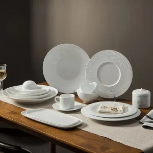 ST Modern Eco friendly Ceramic Porcelain Dinnerware Set White Celadon Wedding Banquet Restaurant Tableware with Utensils Kit