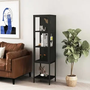 STEELITE Modern Metal Cabinet Single Door Glass Door Bookcase for Living Room Home Office Dining