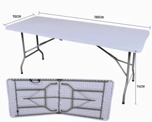 STG Modern European Foldable 180cm White Rectangular Plastic & Metal Frame Outdoor Dining Table for Hotel Park Courtyard Use