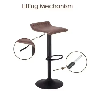 Saddle Bar Stool Matte Black Pedestal Integrated Footrest Floor Friendly Ring Height Adjustable 360 Swivel for Kitchen Pub