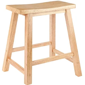 Saddle Seat Counter Stool 24″ Natural Classic Backless Solid Wood Bar Chair for Kitchen Dining Room Home Dorm
