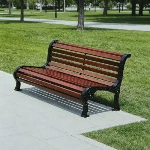 Safety Rounded Edge Galvanized Steel Park Bench Durable Wood Slat Seating for School and Hospital Grounds Decoration