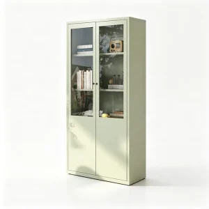 Sage Green Double Door Steel Storage Cabinet Upper Glass Lower Solid Freestanding Bookcase Display Filing Unit for Home Office