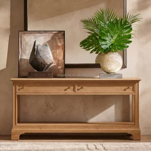 Sageliving Farmhouse Light Wood Entryway Table Elegant 2 Drawer Storage Cabinet Narrow Hallway Unit Bedroom Furniture