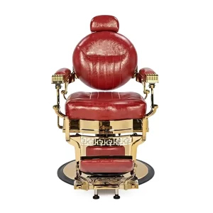 Salon Furniture Barber Chair for Men Aluminum Frame Modern Red Hair Leather Seat Hair Cutting