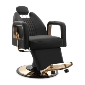 Salon Furniture Black Vertical Stitch Reclining Barber Chair Gold Frame Hydraulic Barber Chair for Barbershop Salon
