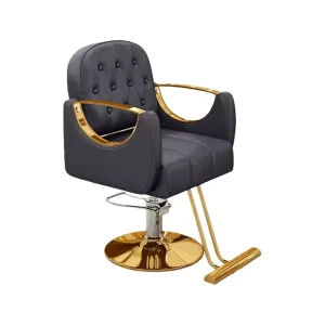 Salon Furniture Dark Grey Tufted PU Hydraulic Salon Styling Chair Gold Armrest Base Hairdressing Chair for Beauty Hair Salon