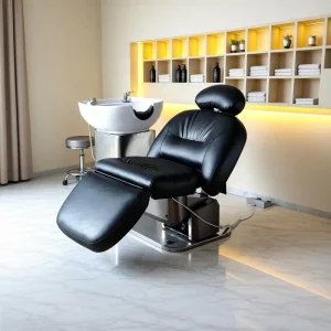 Salon Furniture Electric Reclining Shampoo Chair Black Leather Head Spa Washing Bed for Hair Salon Scalp Treatment