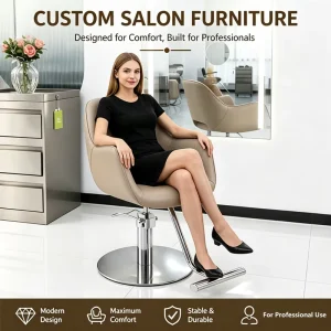 Salon Furniture Hydraulic Barber Chair PU Leather 360° Swivel Metal Base Men Vanity Makeup Chairs Professionals SPA Lash Tattoo