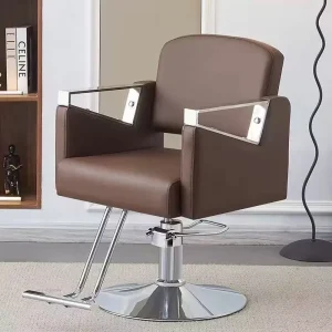 Salon Furniture Lifting Rotatable Salon Chairs Brown Leather Hair Cutting Styling Chair for Barbershop Salon Station
