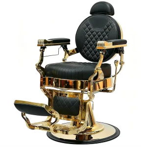 Salon Furniture Luxury Gold Frame Vintage Tufted Reclining Hydraulic Barber Chair for Barbershop Beauty Salon