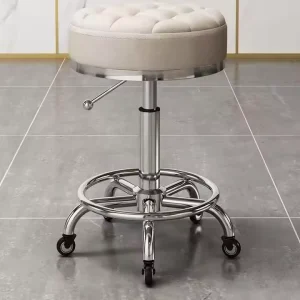 Salon Furniture Luxury Leather Circle Height Adjustable Stool with Rolling Wheels for Beauty Salon Hair Stylist Barber Use