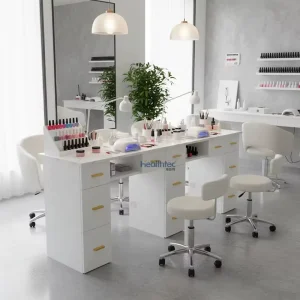 Salon Furniture Modern Manicure Table with Marble Top White Nail Table