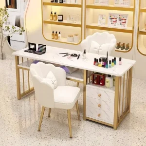 Salon Furniture Nail Tech Table Mesa De Manicura White Single Manicure Table and Chair Set with Drawers