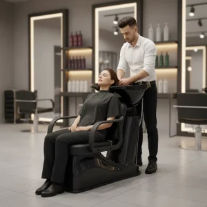 Salon Furniture Synthetic Leather Shampoo Chairs with Modern Design Easy Clean Features for Barber Shop and Beauty Salon