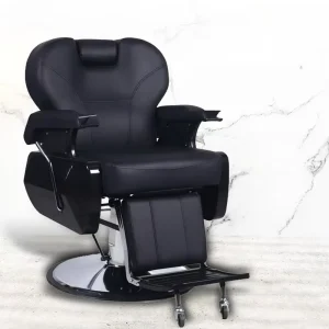 Salon Leather Reclining Men’s Barber Chair Eco Friendly Commercial Use Black Styling Seat