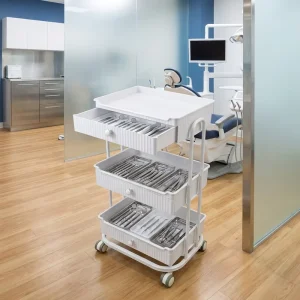 Salon & Medical Trolley 3 Tier Rolling Utility Cart with 3 Integrated Storage Drawers