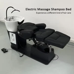 Salon Shampoo Bowl With Water Circulation Ceramic Shampoo Sink Chair Adjustable Backrest & Footrest Backwash Shampoo Station