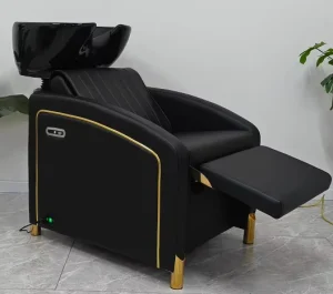 Salon Shampoo Chair Professional Black Shampoo Chair Hair Washing Station with Ceramic Sink Bowl for Salonshop by Luxmars