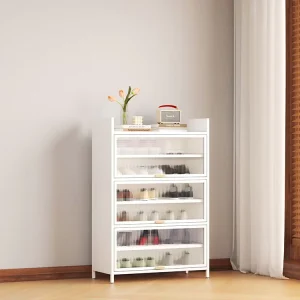 Save Space Shoe Storage Rack Acrylic Door Shoe Rack Cabinet Modern Steel Shoe Rack Metal Shoe Rack Organizer for Home Entrance