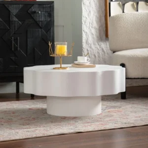 Scalloped White Coffee Table Unique Wave Edge Shape Elegant Focal Piece for Stylish Spaces