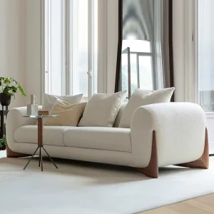 Scandinavian Fabric Sofa Lamb’s Wool Cream Combination Sofa Living Room Simple White Straight Sofa