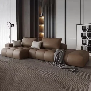 Scandinavian Genuine Leather Space-Saving Living Room Sofa Foshan Source Factory