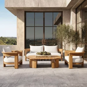 Scandinavian Modern Teak Outdoor Dining Set 4 Seater Garden Table and Chair Collection for Hospital & Hotel Use