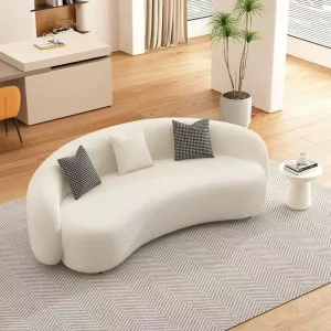 Scandinavian Modular Reclining Sectional Sofa Velvet Upholstery Cream Color Curved Design High Density Sponge Filled for Villa
