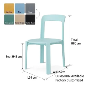 Scandinavian Open Back Round Garden Seat Armless Polypropylene PP Stackable Dining Chair for Outdoor Cafe Kitchen Restaurant