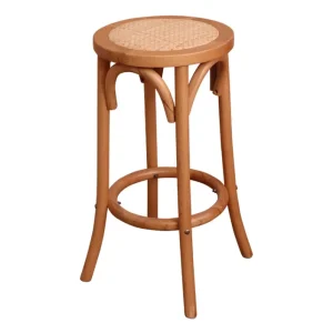 Scandinavian Outdoor Rubber Wood Wooden Bar Chair Wedding Rattan Seat Bistro Bentwood Bar Stool