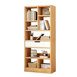 Scandinavian Solid Wood Light Oak Bookshelf with Drawer Multi Tier Open Shelving Modern Home Office Storage Furniture