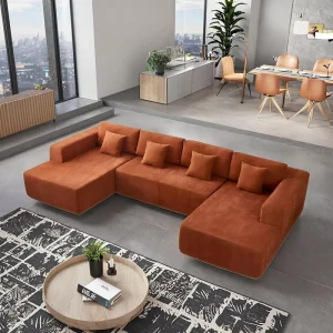 Scandinavian Style Large Modular Sofa High Density Foam Chenille Fabric Velvet Corner Bed for Mall Dining Minimalist Compression
