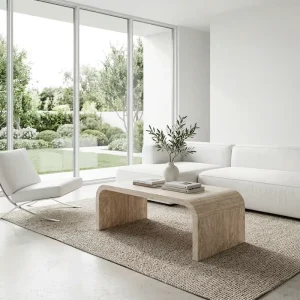 Scandinavian Style Travertine Finished Wood Side Table Minimalist Coffee Table for Restaurant Hotel Office