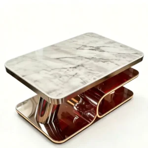 Scandinavian Style Two Tone Gold White Coffee Table with Glass Top Durable Stainless Steel Frame for Bar KTV Room Use
