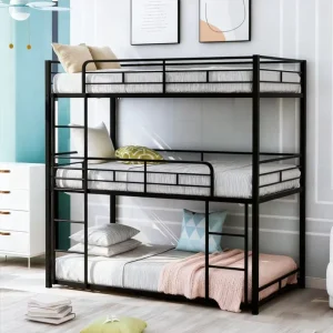 School Bedroom Furniture Heavy Duty 3 Tier Metal Bunk Bed Three Layer Triple Metal Bunk Bed for Kids Adults Dormitory Apartment
