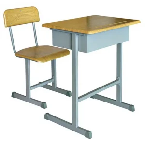 School Classroom Furniture Single Wooden Desk and Chair Metal Frame Primary High School Durable and Strong for Student Study