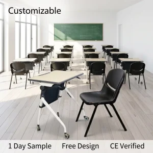 School Classroom Furniture Student Wooden Desk and Chair Set Student Study Folding Table With Front Board and Caster for Sale