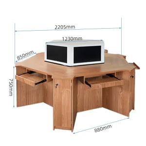 School Computer Table Wooden Hexagonal Table Monitor Hidden Computer Table with Electric Lift Display Screen for Office