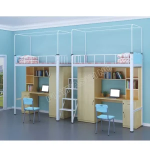 School Dormitory Bunk Bed Iron Frame Bed Set Wooden Cabinet Student Furniture