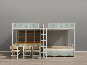 School Dormitory Modern Support Customized Loft Bunk Bed with Desk and Ergonomic Chairs and Under Bed Cabinet for Student Staff
