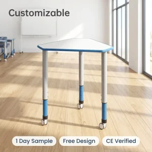 School Furniture Classroom Wooden Top Triangle Desk Combination Team Work Table with Castor for Students