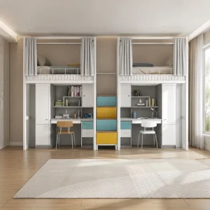 School Furniture Dormitory Bed Metal Bed Frame Loft Bed with Stair Table Hotel Bedroom Fashionable Contemporary Design