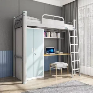 School Furniture Dormitory Beds Metal Bunk Bed Adults Students Loft Bed with Desk