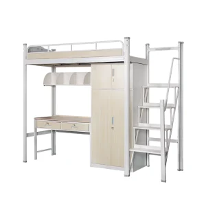 School Furniture Dormitory Metal Bed Loft Bed With Desk and Wardrobe Loft Bed